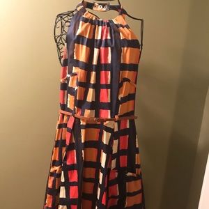 Jessica Simpson Belted Flare Dress Halter Style